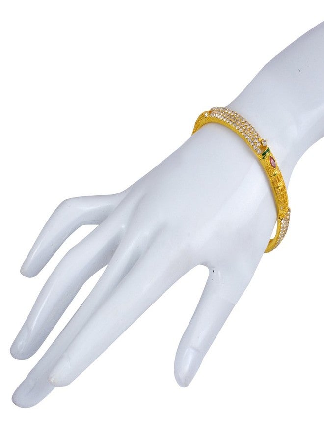 Memoir Gold plated CZ studded Meenakari Ethnic Traditional Wedding Bridal wear Kada Bangle set for Women (Size: 2.8) - Image 4