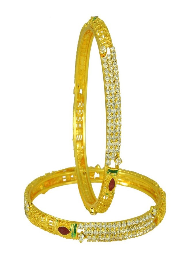 Memoir Gold plated CZ studded Meenakari Ethnic Traditional Wedding Bridal wear Kada Bangle set for Women (Size: 2.8) - Image 1