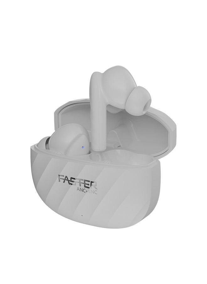 Faster - Raptor Wireless Earbuds with ANC + ENC - 6 Hours Playtime with Bluetooth 5.3 - HiFi Stereo Sound Airpods - Gaming Bluetooth Earphones with Ultra-Low Latency - Deep Bass, IPX4 Water Resistant - For Exercise, Gym - Compatible with iPhone & Android (White) - Image 1