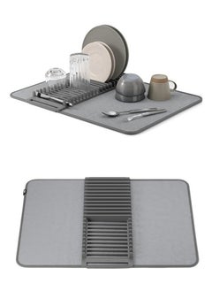 FALMER Dish Rack and Microfiber Drying Mat – Space-Saving Design Folds Up for Easy Storage, Basic Rack, Gray  - Image 1