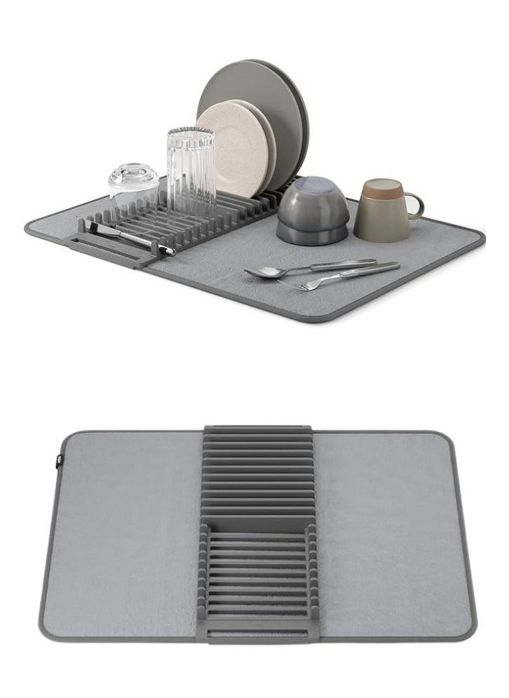 FALMER Dish Rack and Microfiber Drying Mat – Space-Saving Design Folds Up for Easy Storage, Basic Rack, Gray  - Image 1
