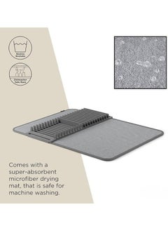 FALMER Dish Rack and Microfiber Drying Mat – Space-Saving Design Folds Up for Easy Storage, Basic Rack, Gray  - Image 2