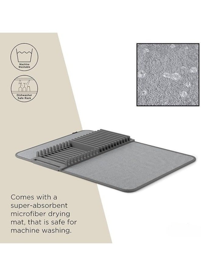 FALMER Dish Rack and Microfiber Drying Mat – Space-Saving Design Folds Up for Easy Storage, Basic Rack, Gray  - Image 2