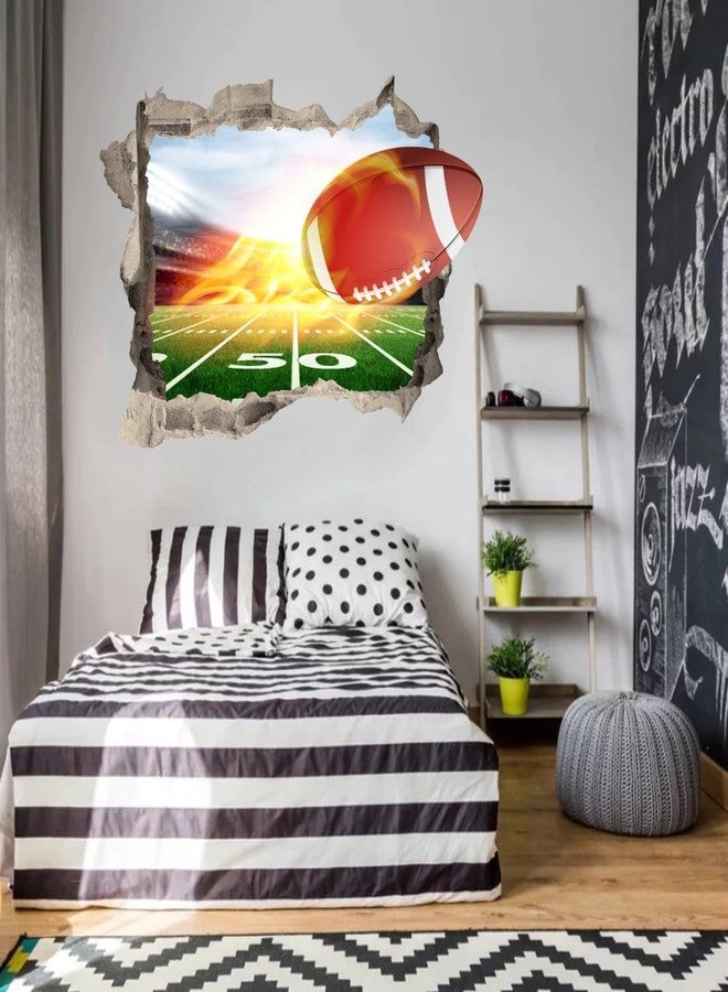 YIMEHDAN Large 3D Rugby Wall Decals (31.5”x22.4”), Football Break Through The Wall Vinyl Wall Stickers for Football Lover, Removable Sport Artwork for Boys Playroom Bedroom Decor - Image 2