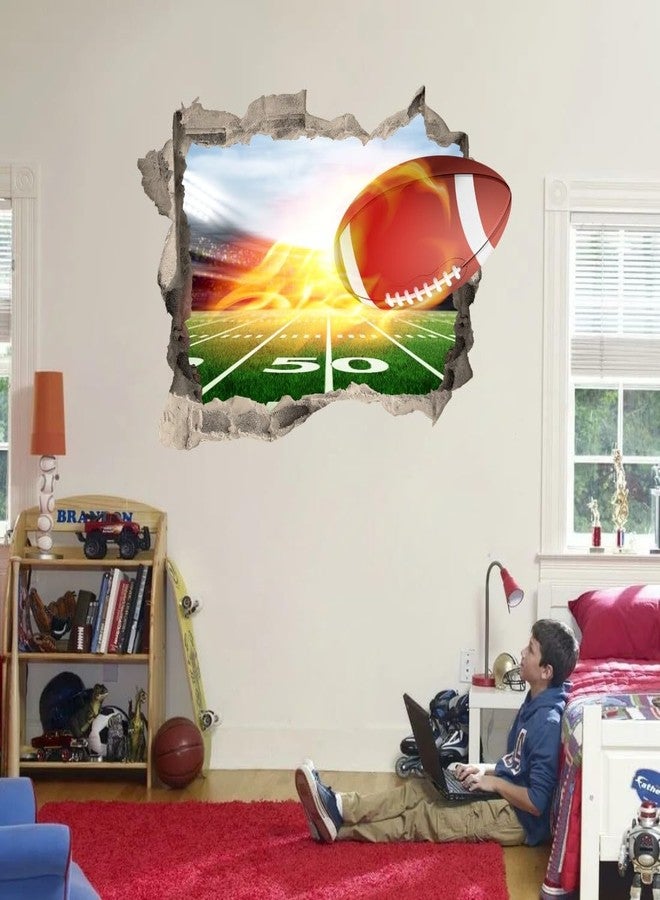 YIMEHDAN Large 3D Rugby Wall Decals (31.5”x22.4”), Football Break Through The Wall Vinyl Wall Stickers for Football Lover, Removable Sport Artwork for Boys Playroom Bedroom Decor - Image 4