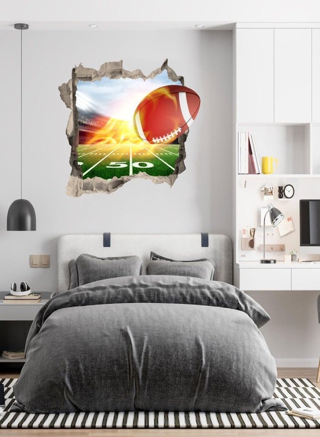 YIMEHDAN Large 3D Rugby Wall Decals (31.5”x22.4”), Football Break Through The Wall Vinyl Wall Stickers for Football Lover, Removable Sport Artwork for Boys Playroom Bedroom Decor - Image 5