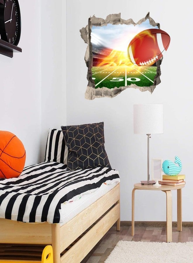 YIMEHDAN Large 3D Rugby Wall Decals (31.5”x22.4”), Football Break Through The Wall Vinyl Wall Stickers for Football Lover, Removable Sport Artwork for Boys Playroom Bedroom Decor - Image 3