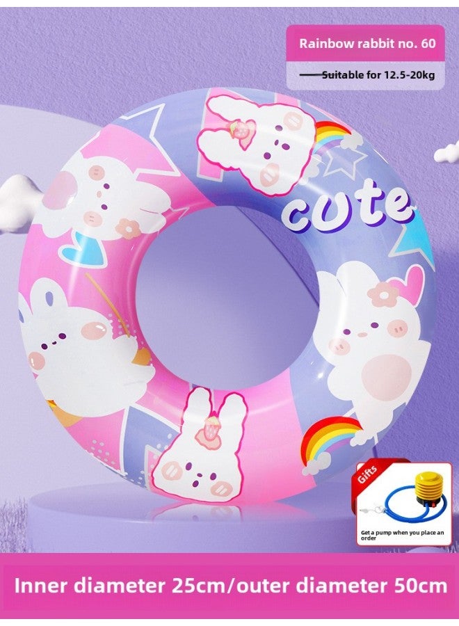 Generic Children's Swimming Ring Thick Life Buoy Anti-rollover Beginner Boys And Girls Baby Cartoon Inflatable Underarm Ring-Inner Diameter After Inflating:Rainbow Rabbit Size 60 (recommended Weight 12.5-20 - Image 1
