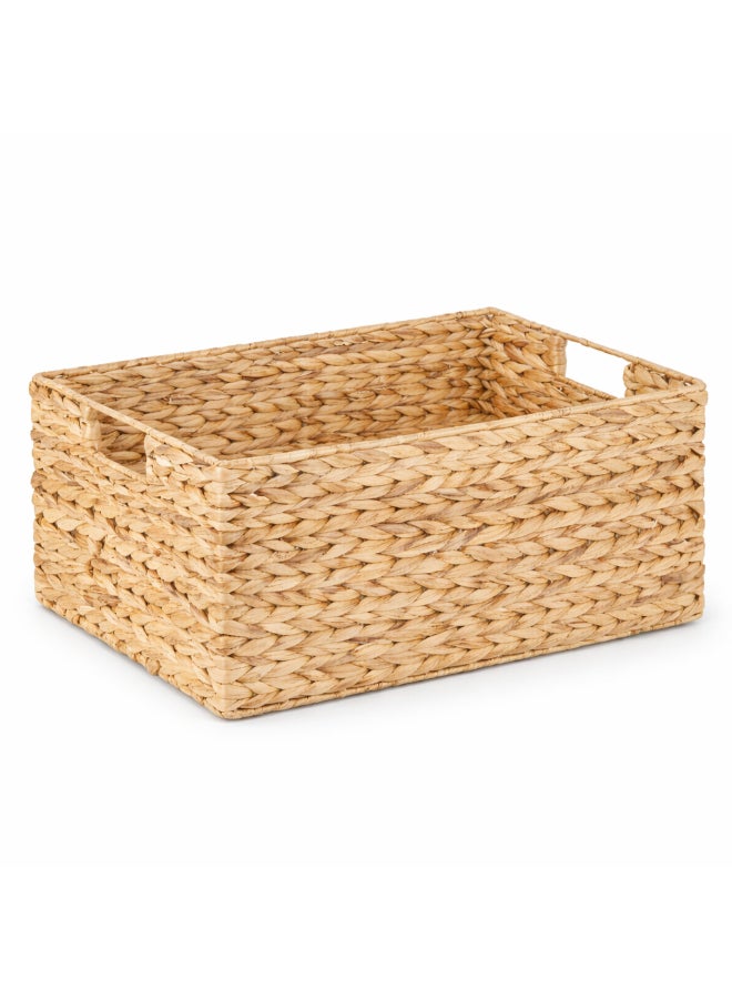 Homesmiths Hand-Woven Natural Water Hyacinth Storage Basket with Handles – Small, 33.6 x 23 x 15 cm, Woven Organizer Bin for Living Room, Bedroom, Bathroom, Closet & Home Storage - Image 1