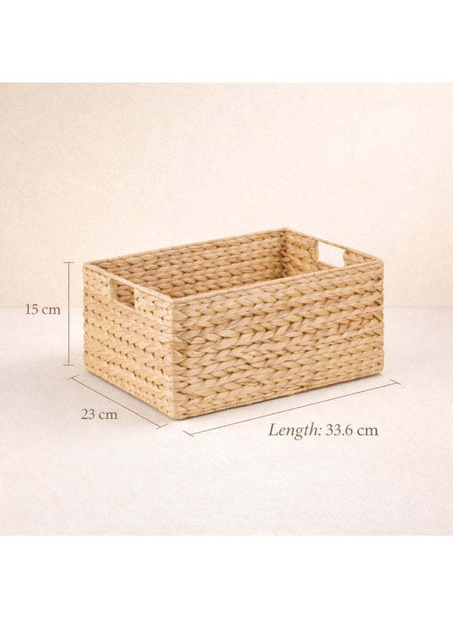 Homesmiths Hand-Woven Natural Water Hyacinth Storage Basket with Handles – Small, 33.6 x 23 x 15 cm, Woven Organizer Bin for Living Room, Bedroom, Bathroom, Closet & Home Storage - Image 2