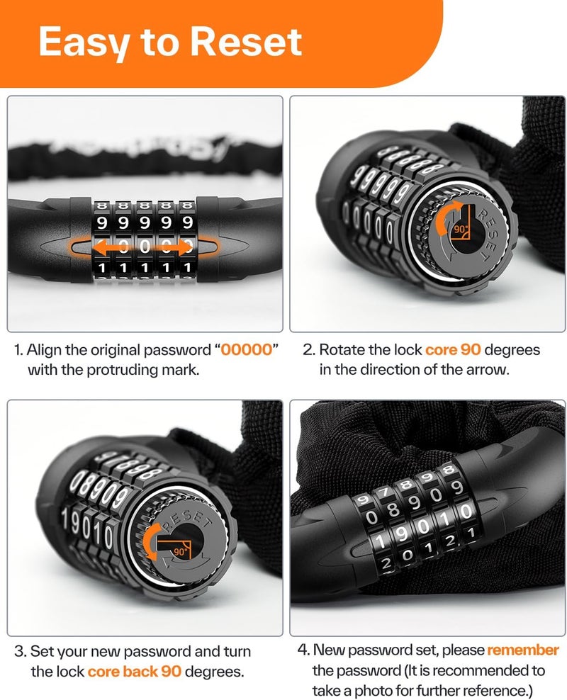 DEXO 5-Digit Combination Heavy Duty Keyless Bike Chain Lock - Image 5