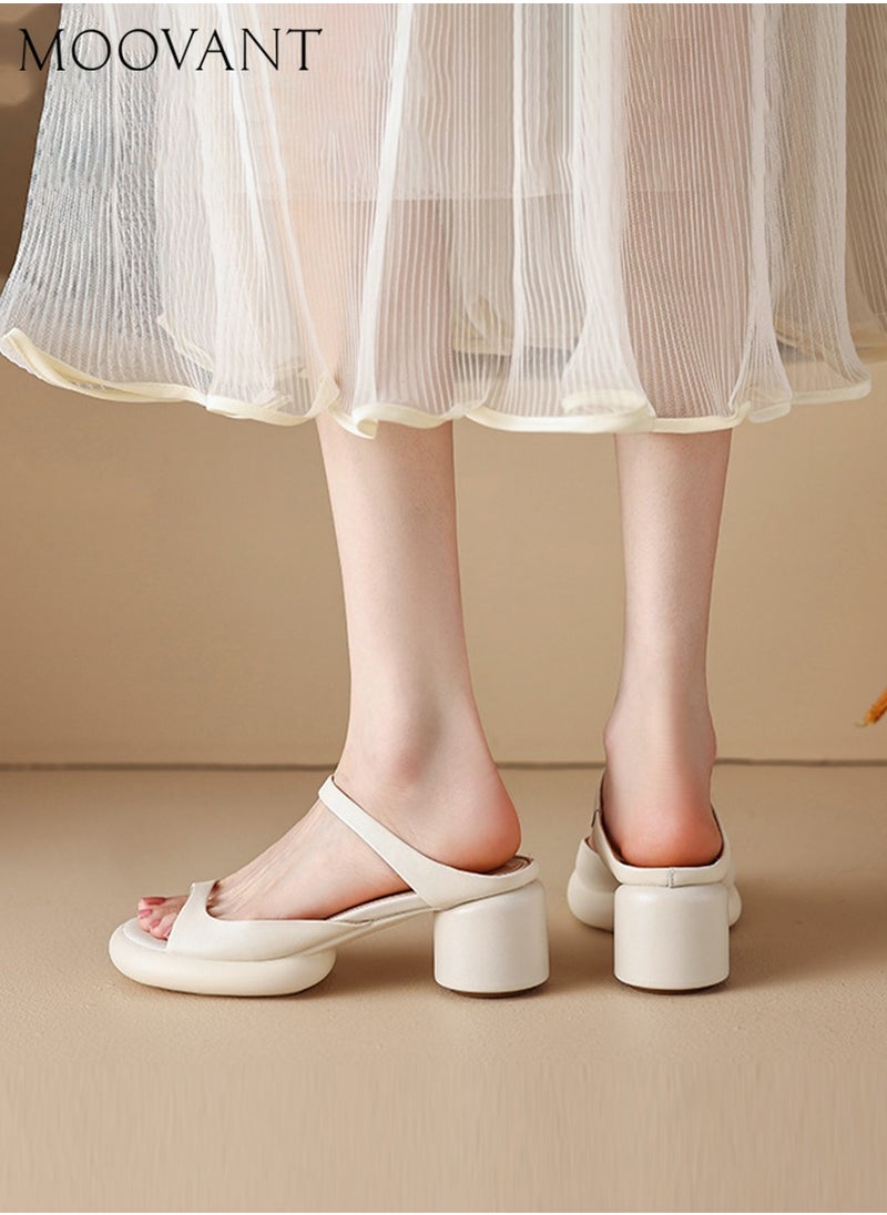 Moovant - Fashion Ladies' Chunky Heels, Comfortable Heeled Sandals, White Sandals, Round heel, Open Toe, Slip On, Women's Summer Shoes - Image 1