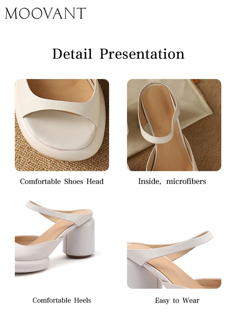 Moovant - Fashion Ladies' Chunky Heels, Comfortable Heeled Sandals, White Sandals, Round heel, Open Toe, Slip On, Women's Summer Shoes - Image 1