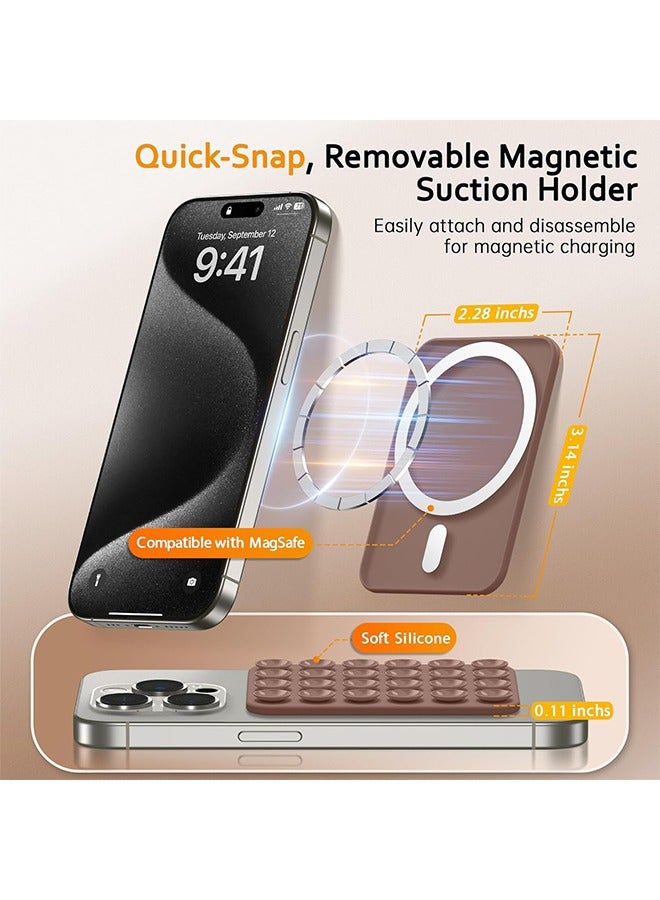 General 2*Magnetic Suction Cup Phone Mount, Anti-Slip Hands-Free Silicone Phone Holder, Compatible with MagSafe Phone Case for iPhone Pro Max 15/14/13/12 Series,Mirror Shower Holder for Selfies(Brown)  - Image 2