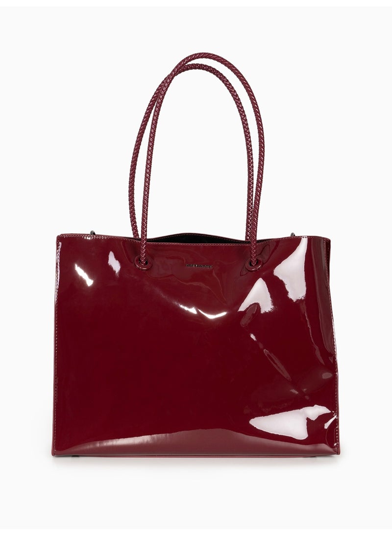 Miroshnikov Women’s Large Shopper Bag for Office & Work, Glossy PU Shoulder Tote, Memory Crinkle Effect, Spacious Lightweight Handbag, No Fastener, 40×31×12 cm - Burgundy - Image 1