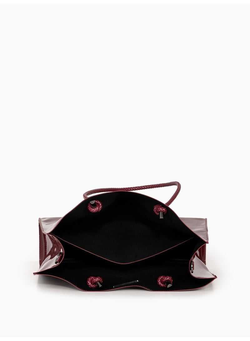 Miroshnikov Women’s Large Shopper Bag for Office & Work, Glossy PU Shoulder Tote, Memory Crinkle Effect, Spacious Lightweight Handbag, No Fastener, 40×31×12 cm - Burgundy - Image 2