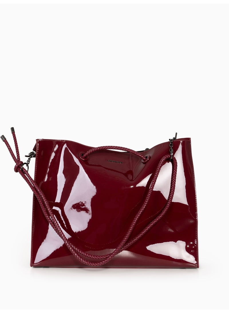 Miroshnikov Women’s Large Shopper Bag for Office & Work, Glossy PU Shoulder Tote, Memory Crinkle Effect, Spacious Lightweight Handbag, No Fastener, 40×31×12 cm - Burgundy - Image 3