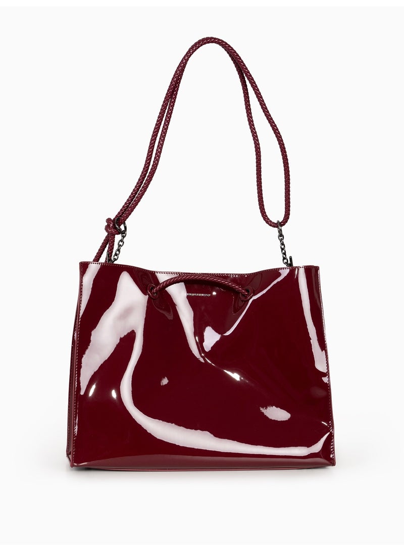 Miroshnikov Women’s Large Shopper Bag for Office & Work, Glossy PU Shoulder Tote, Memory Crinkle Effect, Spacious Lightweight Handbag, No Fastener, 40×31×12 cm - Burgundy - Image 4