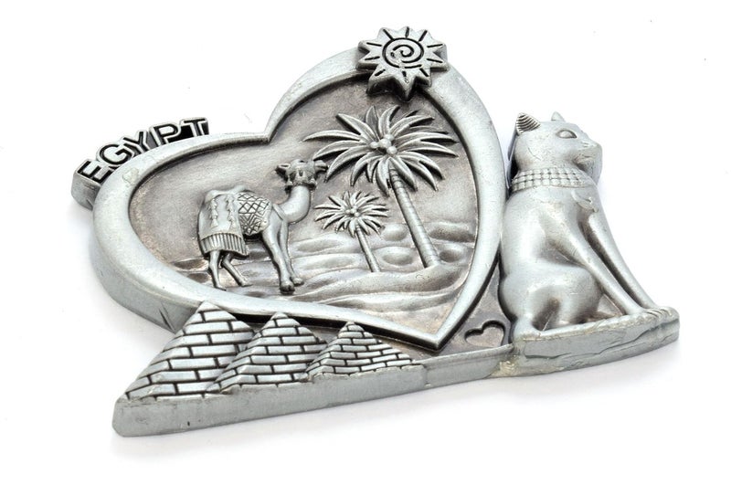 Immatgar Pharaonic Fridge Magnet - Egyptian Souvenir Ancient Egypt Ornament - from Metal (Bastet - Gray) - Image 1