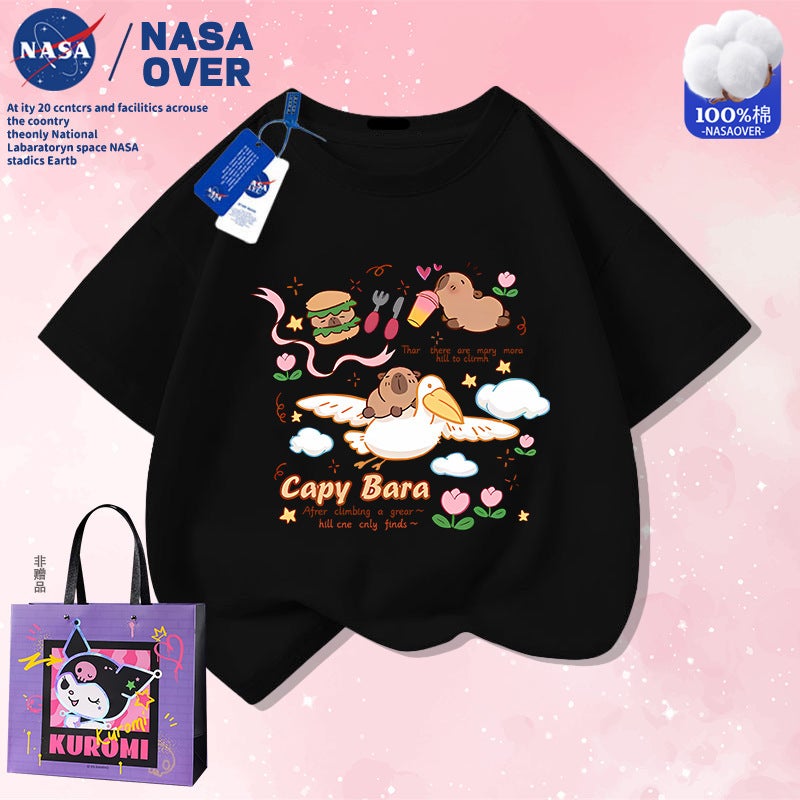Nasa Co-Name Kapibalakatong Printed Short Sleeve Summer Cotton T-Shirt For Boys And Girls Fashionable Half Sleeve For Middle And Big Kids - Image 1