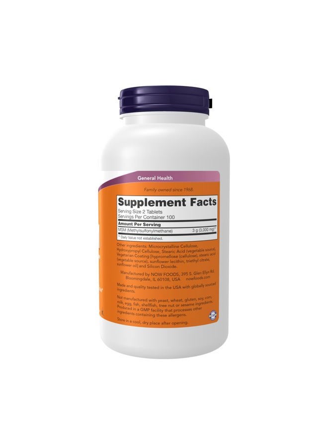 now Foods Supplements, MSM (Methylsulfonylmethane) 1,500 mg, Supports Healthy Cartilage*, Joint Health*, 200 Tablets - Image 2