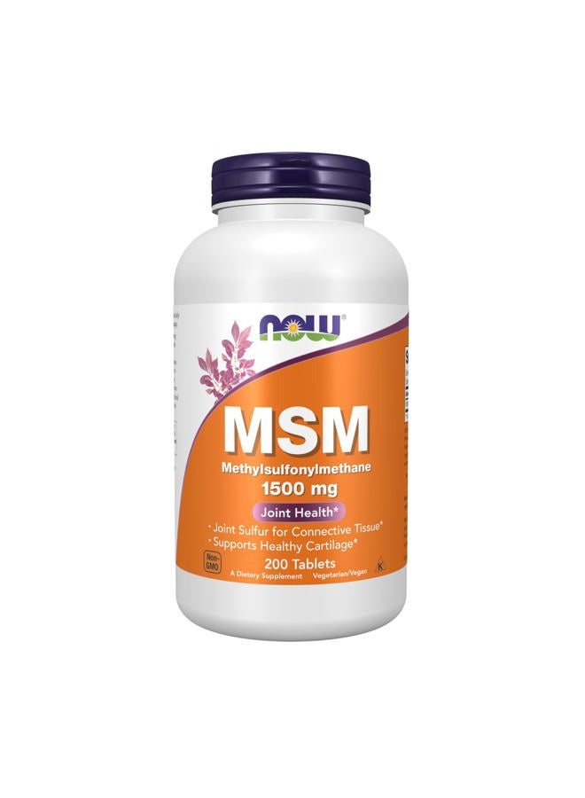 now Foods Supplements, MSM (Methylsulfonylmethane) 1,500 mg, Supports Healthy Cartilage*, Joint Health*, 200 Tablets - Image 1