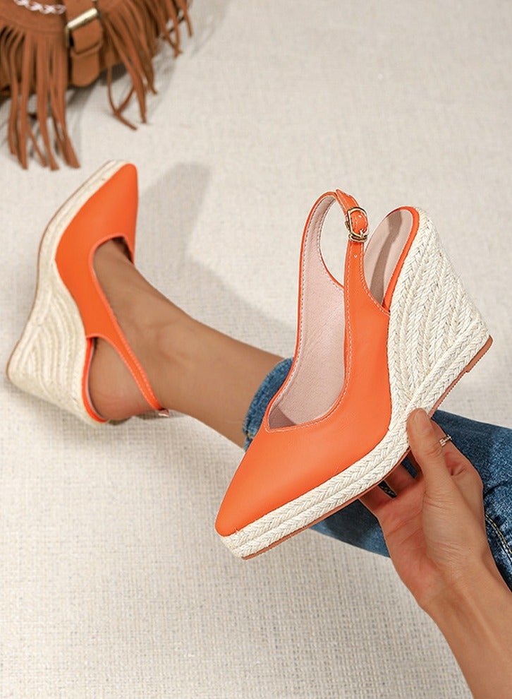 Loquat Espadrilles Wedge Sandals Closed Toe Slingback Buckle Strap Wedges Pumps Platform Heeled Sandal Orange  - Image 1