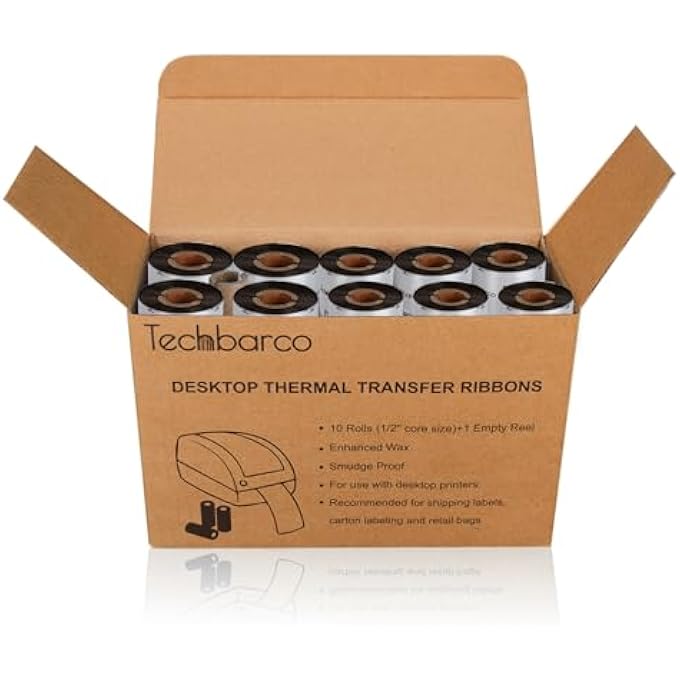 10 ROLLS DESKTOP THERMAL TRANSFER RIBBONS -ENHANCED WAX, 4.33" X 244'(110MM X 74M), 0.5CORE, FOR ZEBRA DESKTOP PRINTER - Image 3