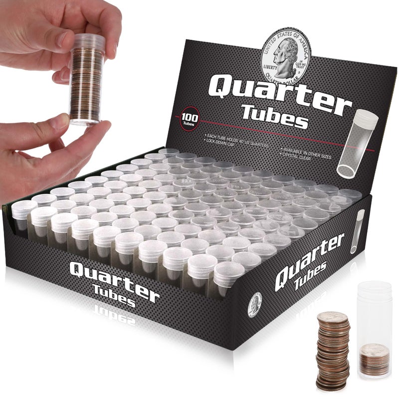 BCW Quarter Coin Storage Tubes 100 Pack Archival Quality Plastic Coin Holders ScrewOn Caps LongTerm Coin Storage - Image 2