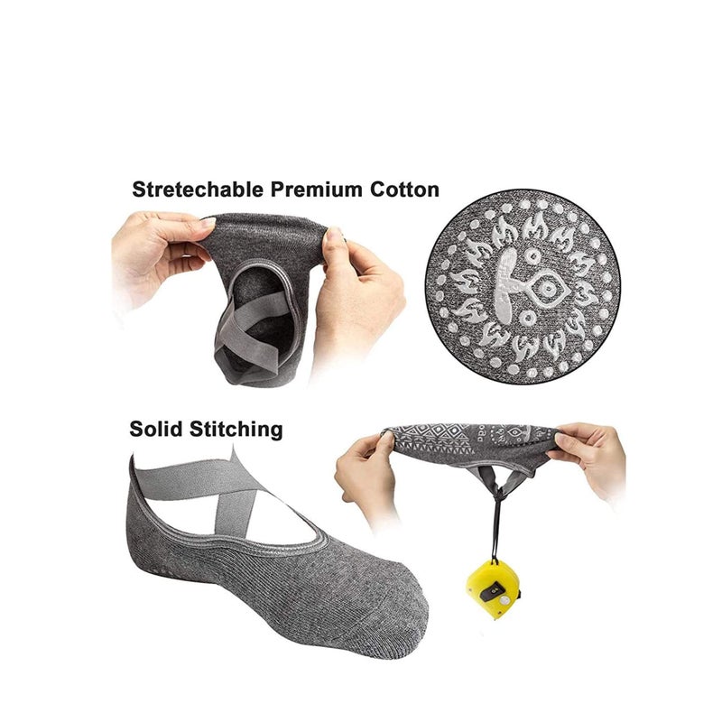 SOLARAE جوارب يوغا نسائية 2 عبوة جوارب بيلاتيس غير قابلة للانزلاق مضادة للانزلاق لرقص الباليه مع قبضة للتمارين الرياضية - Image 5