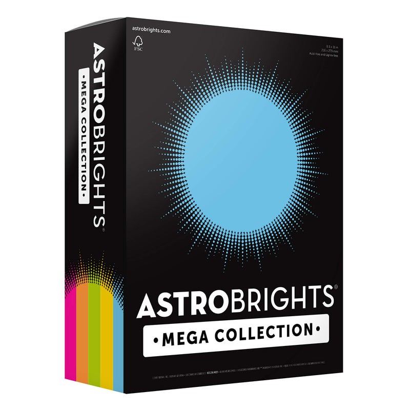Astrobrights Mega Collection Colored Paper Brilliant 5Color Assortment 625 Sheets 24 lb89 gsm 85 x 11 MORE SHEETS 91684