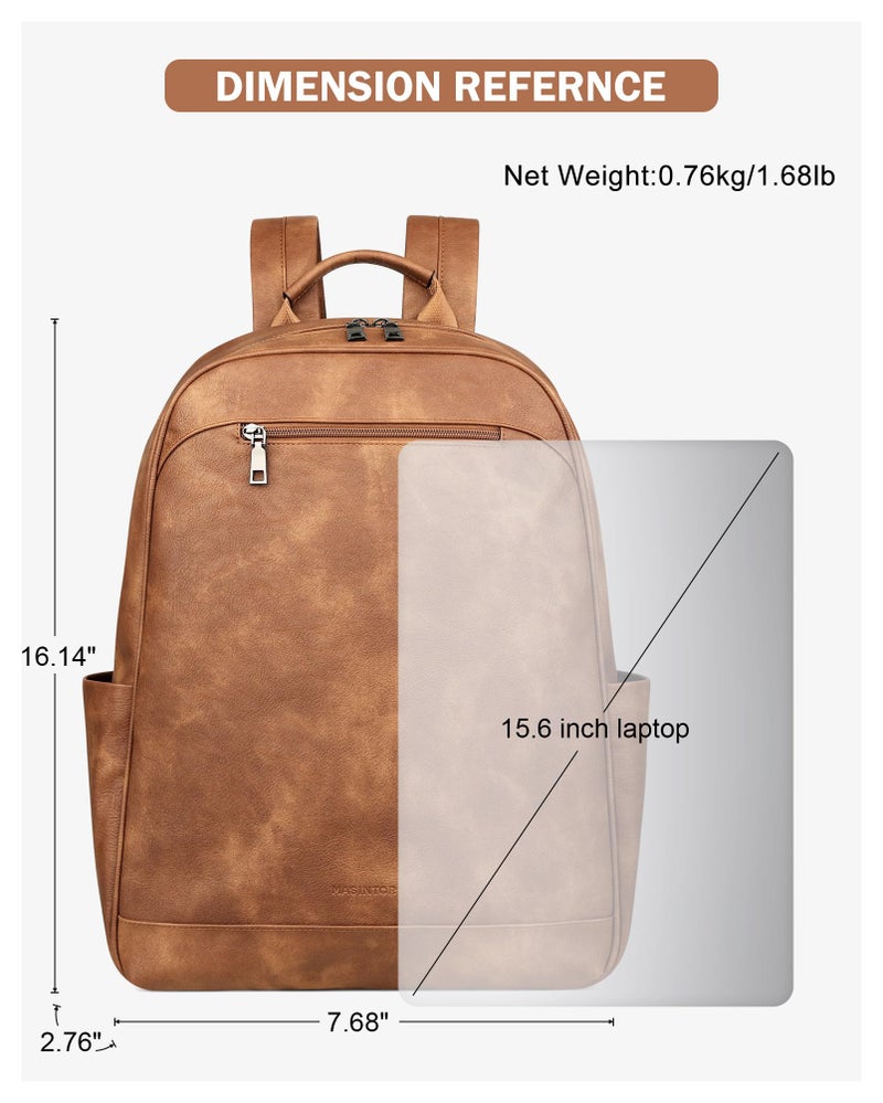 MASINTOR 15.6 inch Leather Laptop Backpack Purse for Women, Designer Travel and Work Bag with Laptop Compartment Mocha Brown - Image 5