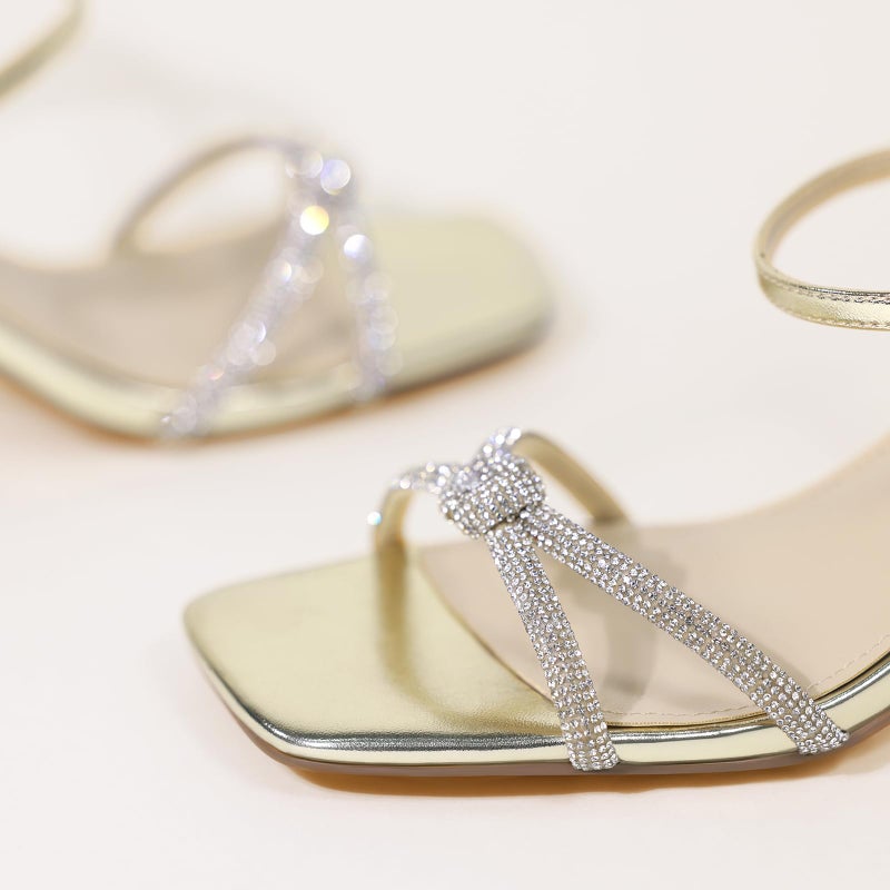 Ankis Kitten Heels Rhinestone Strappy Square Open Toe Gold Silver Ankle Strap Sandals for Women Wedding Party Prom Casual Dress Graduation Gift Comfort Shoes 2.5 Inch - Image 5