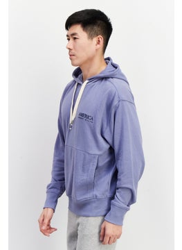 PERRY ELLIS Men Hooded Embroidered Logo Long Sleeve Sweatshirt, Pale Blue  - Image 4