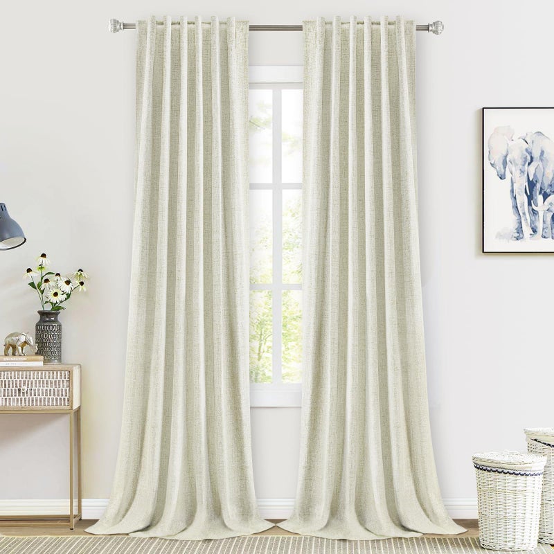 PANGSINNE Natural Linen Blackout Curtains 84 Inch Long - Thermal Insulated 100% Black Out Linen Drapes Room Darkening for Bedroom, Rod Pocket/Back Tab/Clip Rings Ivory Cream - Image 1
