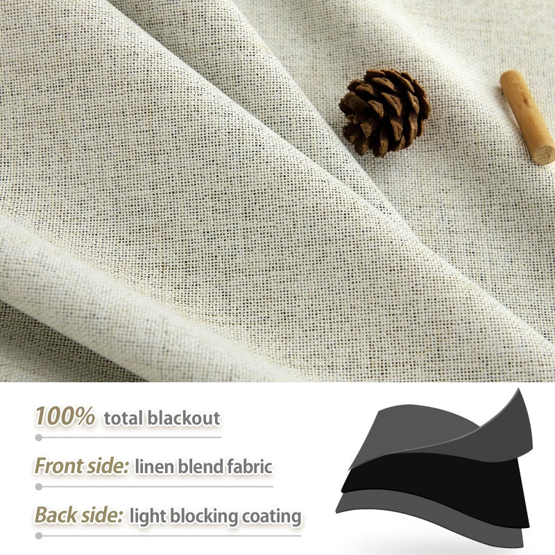 PANGSINNE Natural Linen Blackout Curtains 84 Inch Long - Thermal Insulated 100% Black Out Linen Drapes Room Darkening for Bedroom, Rod Pocket/Back Tab/Clip Rings Ivory Cream - Image 4