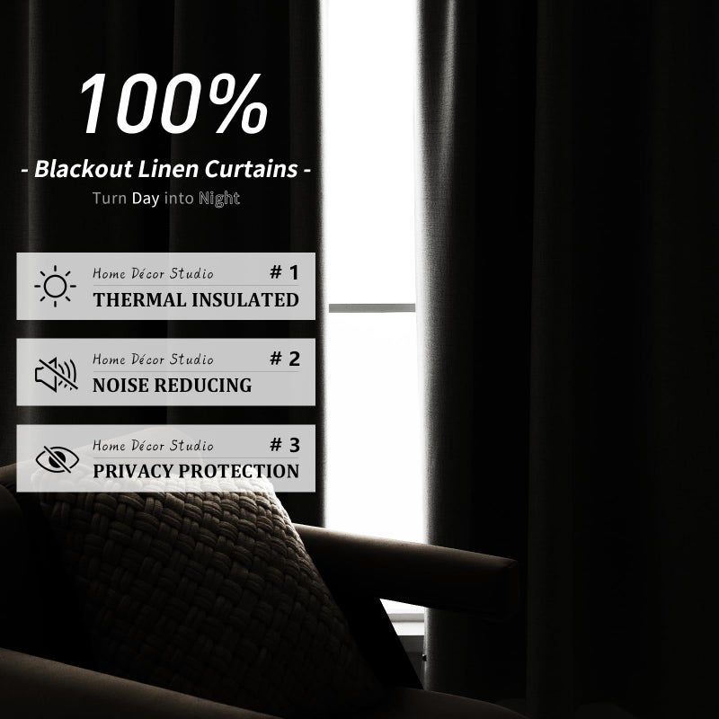 PANGSINNE Natural Linen Blackout Curtains 84 Inch Long - Thermal Insulated 100% Black Out Linen Drapes Room Darkening for Bedroom, Rod Pocket/Back Tab/Clip Rings Ivory Cream - Image 2