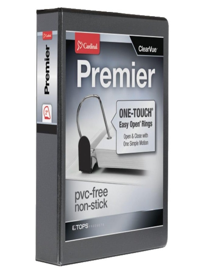Cardinal 3 Ring Binder, Binders for School and Office, Durable 2 Inch Premier Easy Open Binder, ONE-Touch Locking Slant-D Rings, 565-Sheet Capacity, ClearVue Cover, PVC-Free, Black (10321CB) - Image 1