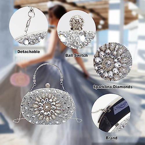 Suhatjia Rhinestone Clutch Purses for Women, Party Pearl Purses for Evening Weddings, Silver Evening Clutch - Image 4