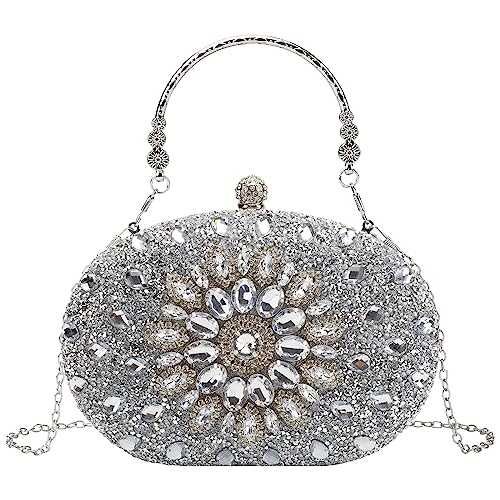 Suhatjia Rhinestone Clutch Purses for Women, Party Pearl Purses for Evening Weddings, Silver Evening Clutch - Image 1