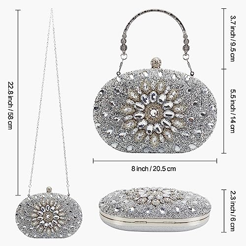 Suhatjia Rhinestone Clutch Purses for Women, Party Pearl Purses for Evening Weddings, Silver Evening Clutch - Image 3