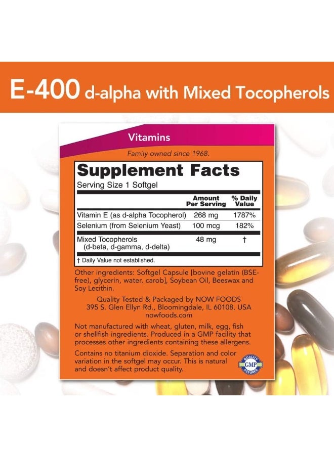 now - Foods E-400 Mixed Tocopherols & Selenium Softgels 100'S - Image 1