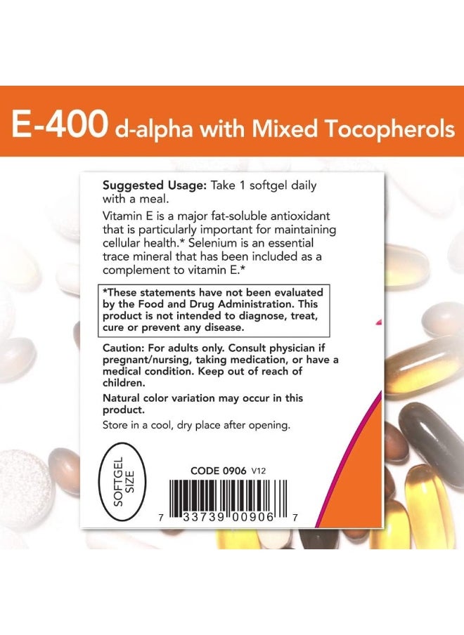 now - Foods E-400 Mixed Tocopherols & Selenium Softgels 100'S - Image 1