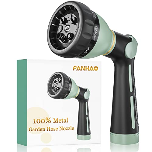 FANHAO Garden Hose Nozzle Heavy Duty, 100% Metal Water Hose Nozzle Sprayer with 8 Spray Patterns, High Pressure Sprayer Nozzle with Thumb Control, On Off Valve for Garden Watering, Car & Pet Washing - Image 1