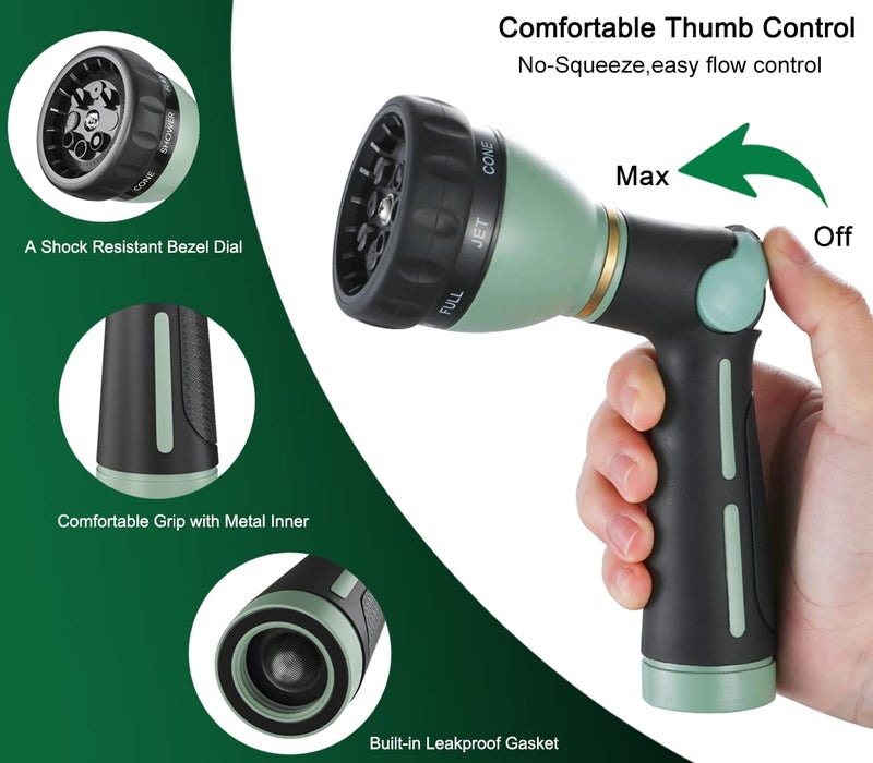 FANHAO Garden Hose Nozzle Heavy Duty, 100% Metal Water Hose Nozzle Sprayer with 8 Spray Patterns, High Pressure Sprayer Nozzle with Thumb Control, On Off Valve for Garden Watering, Car & Pet Washing - Image 3