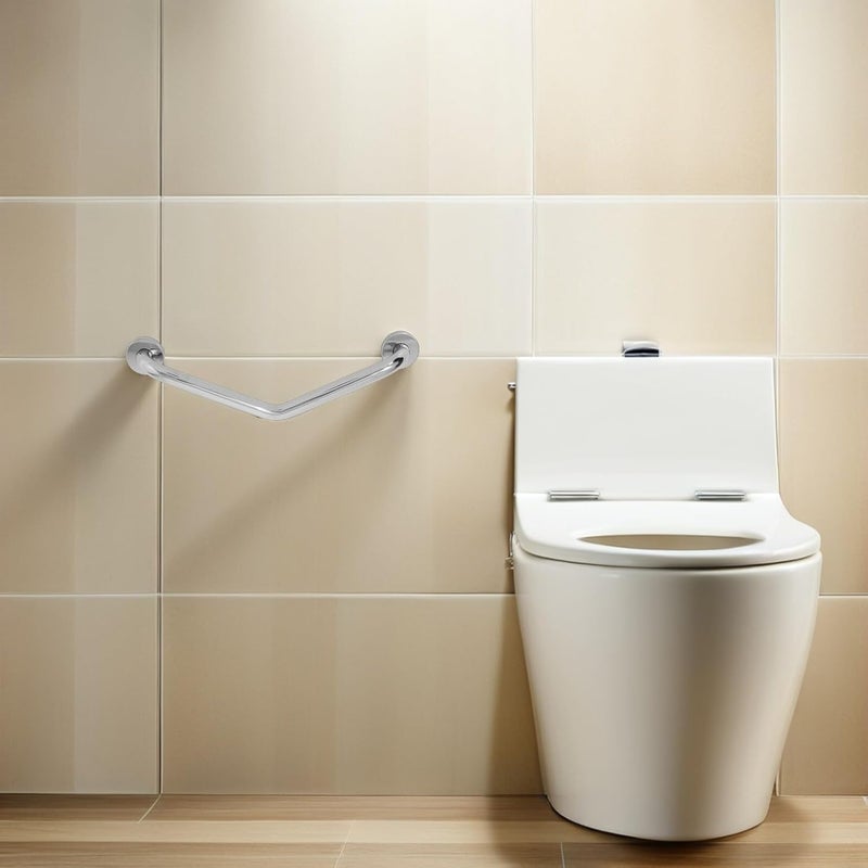 Stainless Steel Bathroom Grab Bar 46.5cm Angled Elderly Standing Handrail Non-Slip Handicap Rail for Bathtub Toilet Safety Support - Image 5