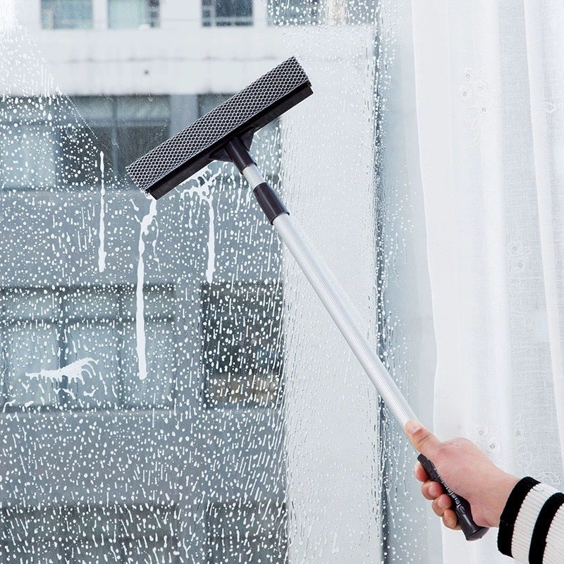 Extended Telescopic Aluminum Pole Double-Sided Window Cleaner for Glass Cleaning Artifact Household Glass Wiper Car Wash Cleaning Tool(Yellow) - Image 2