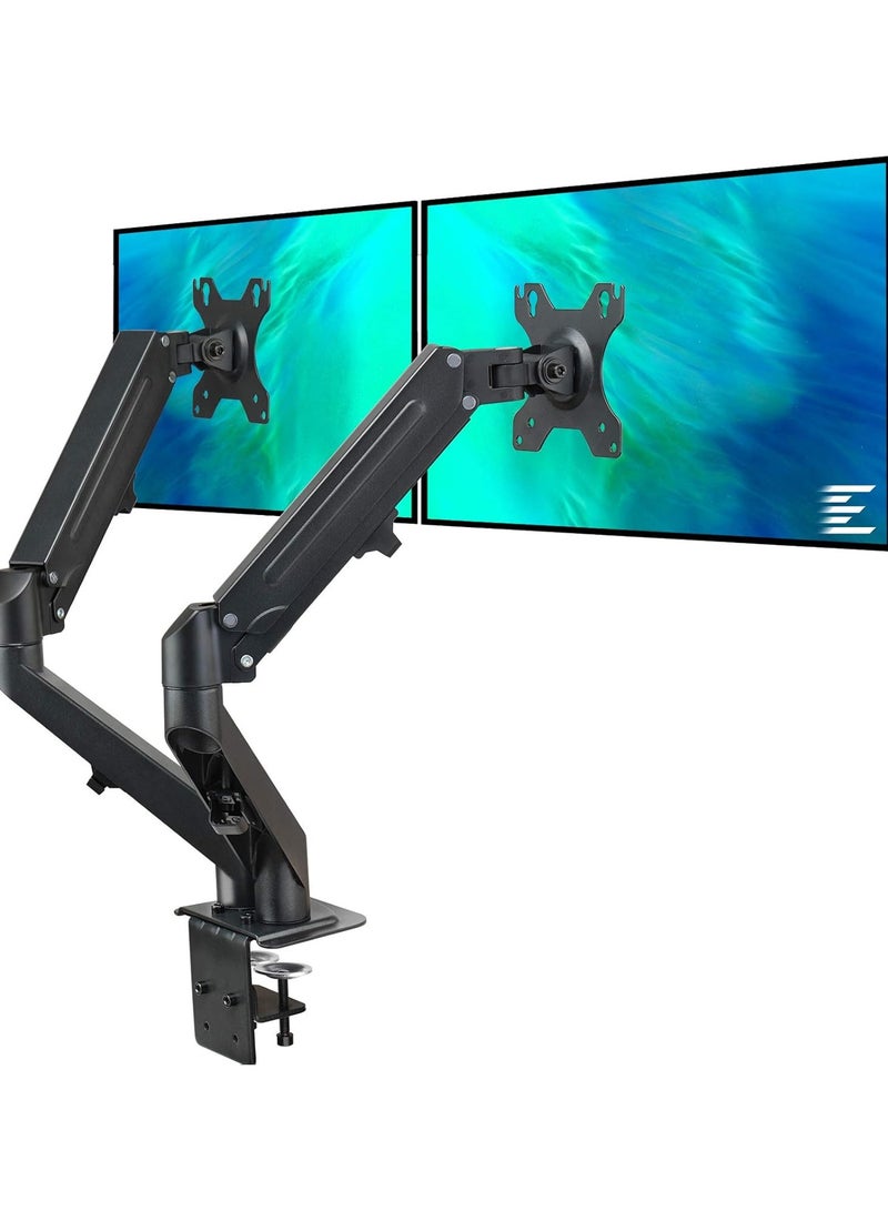 ELTRAZONE Dual Arm Monitor Desk Mount – Height Adjustable, Tilt & Swivel Gas Spring Stand for 13" to 27" Screens, VESA Bracket Arm, Counterbalance Design (STAND-V002O) - Image 1