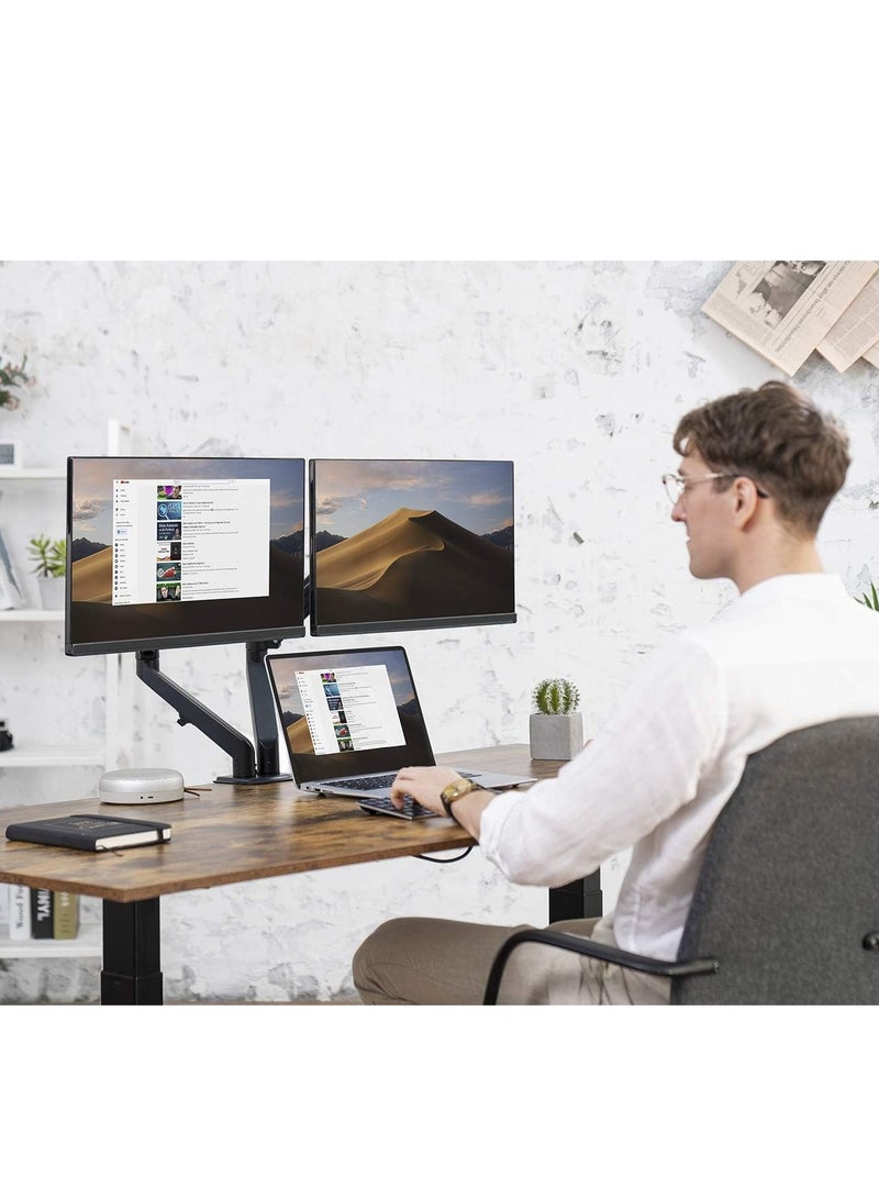 ELTRAZONE Dual Arm Monitor Desk Mount – Height Adjustable, Tilt & Swivel Gas Spring Stand for 13" to 27" Screens, VESA Bracket Arm, Counterbalance Design (STAND-V002O) - Image 3