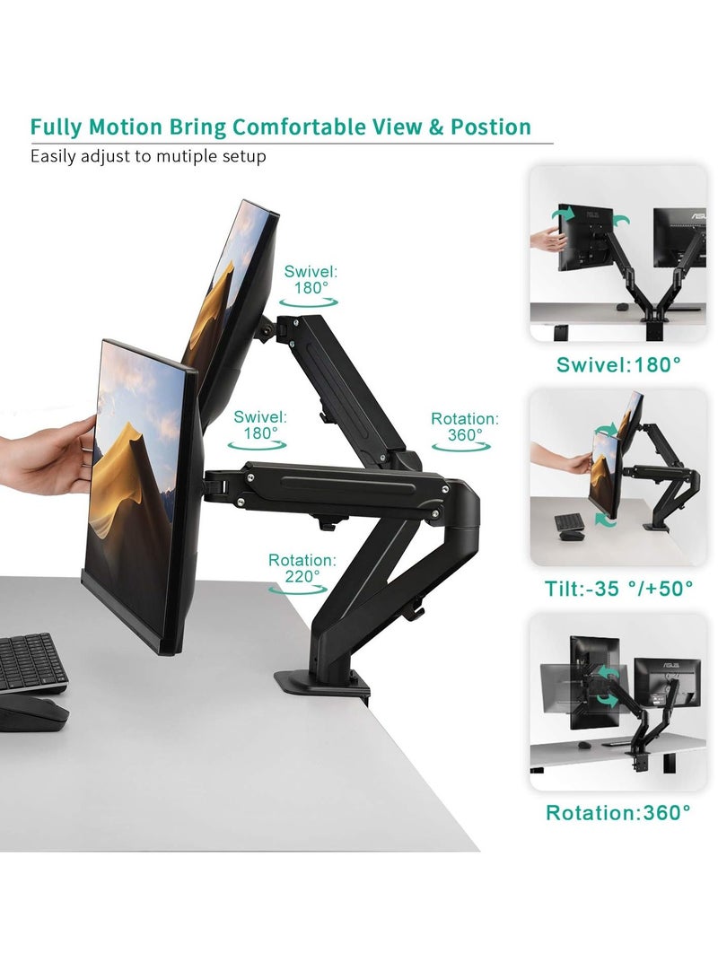 ELTRAZONE Dual Arm Monitor Desk Mount – Height Adjustable, Tilt & Swivel Gas Spring Stand for 13" to 27" Screens, VESA Bracket Arm, Counterbalance Design (STAND-V002O) - Image 5
